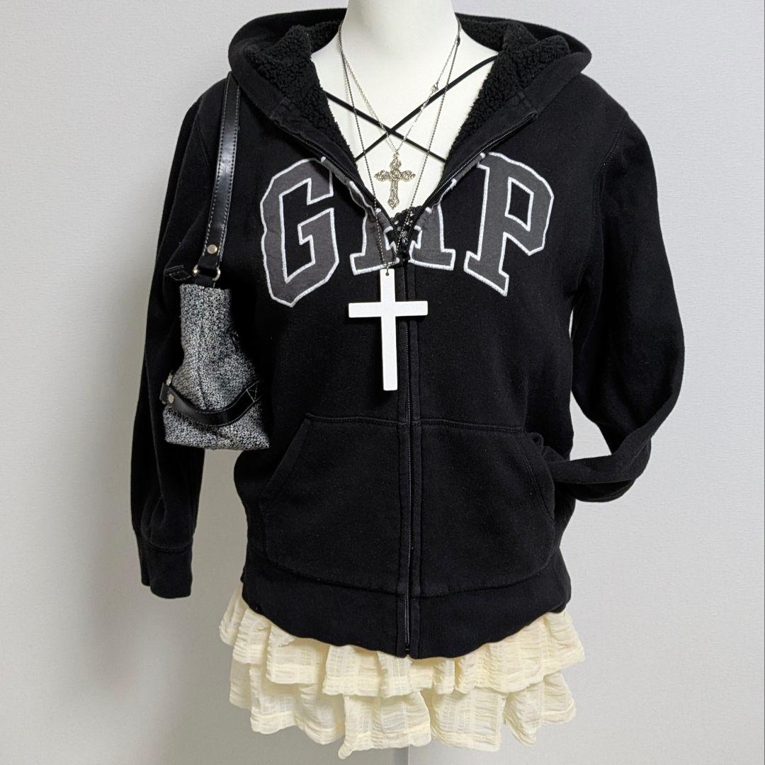 GAP パーカー y2k 平成ギャル y2k ビッグロゴ　ブラック　グランジ