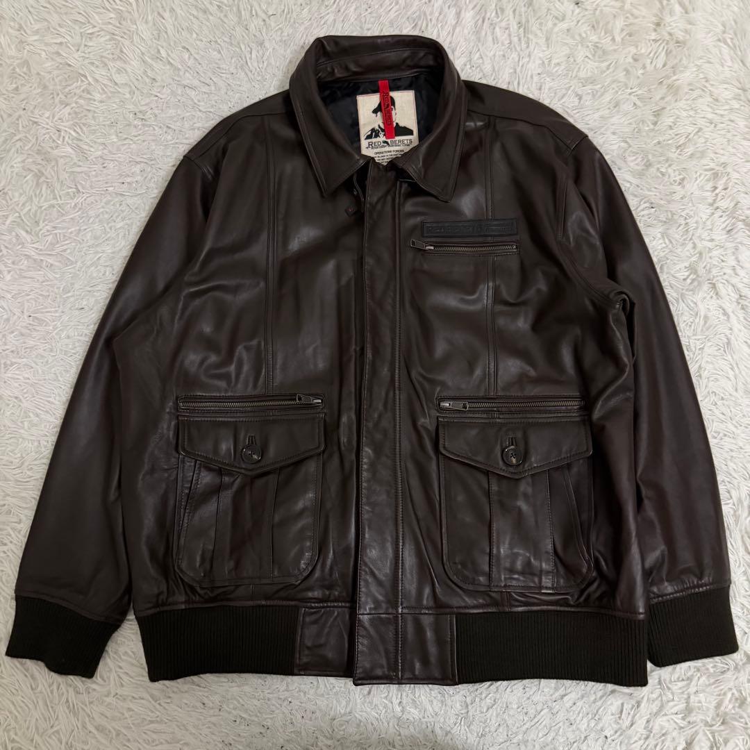 圧巻5L✨RED BERETS ボンバージャケット リアルレザー 羊革 裏地迷彩