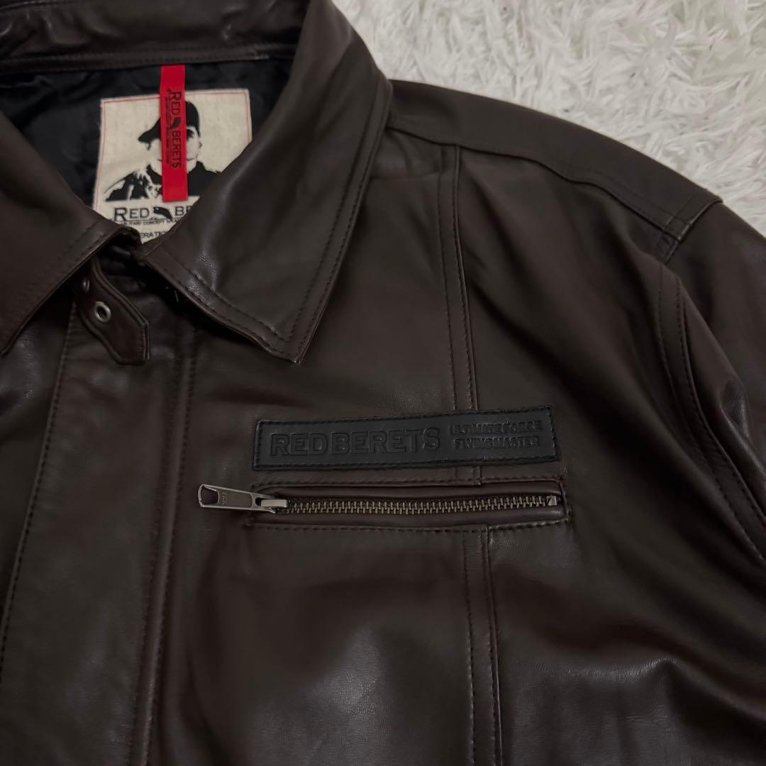 圧巻5L✨RED BERETS ボンバージャケット リアルレザー 羊革 裏地迷彩