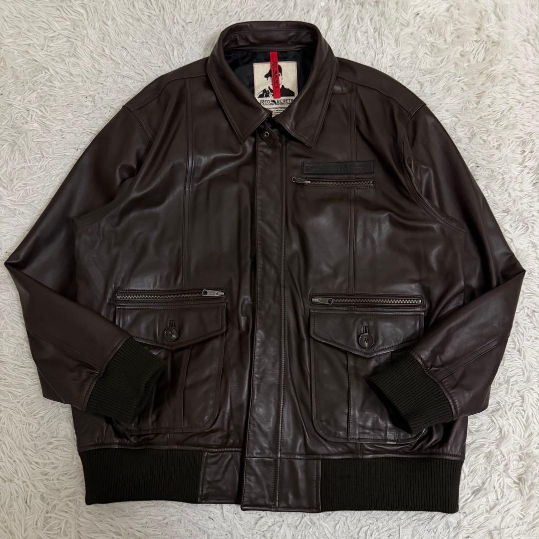 圧巻5L✨RED BERETS ボンバージャケット リアルレザー 羊革 裏地迷彩