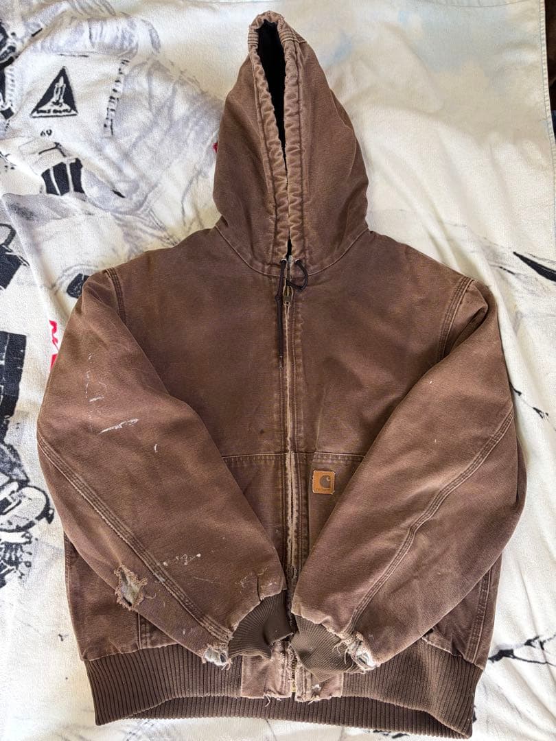Carhartt アクティブジャケット数原龍友着用 ダメージ フェード ブラウン