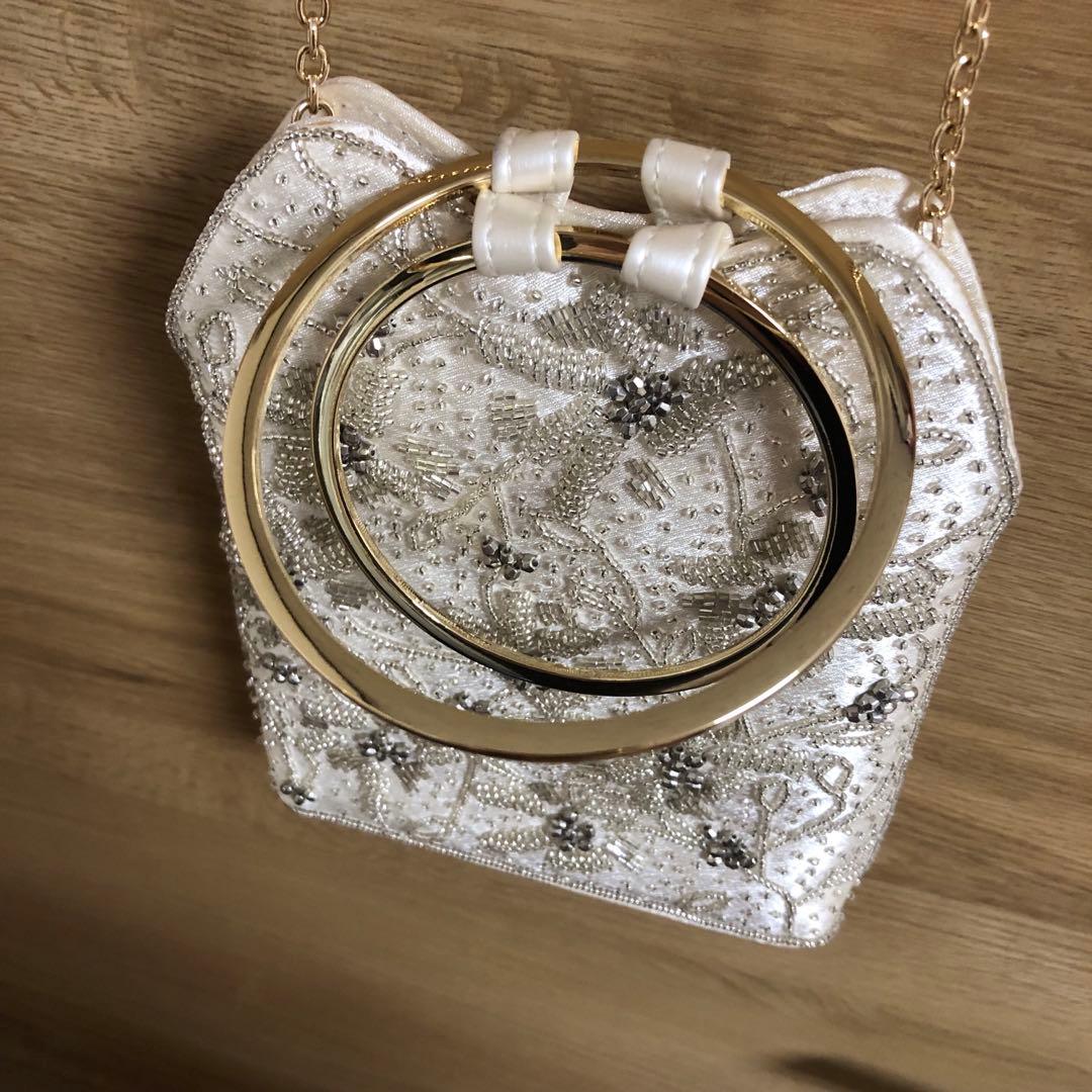 【美品】2WAY仕様リングハンドルビジューバッグ