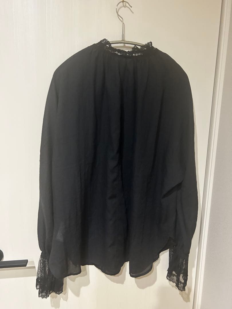 美品　PUAL CE CIN 襟袖レースプチハイネックブラウス　ブラック
