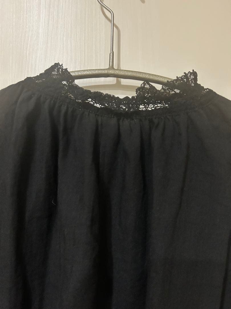 美品　PUAL CE CIN 襟袖レースプチハイネックブラウス　ブラック
