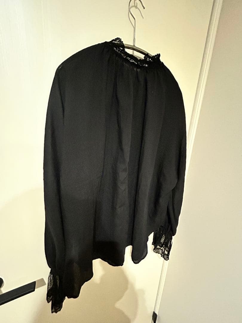 美品　PUAL CE CIN 襟袖レースプチハイネックブラウス　ブラック