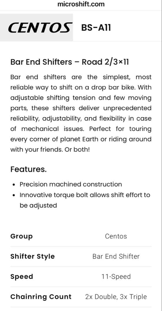 パーツ microSHIFT / BS-A11 / Bar End Shifters