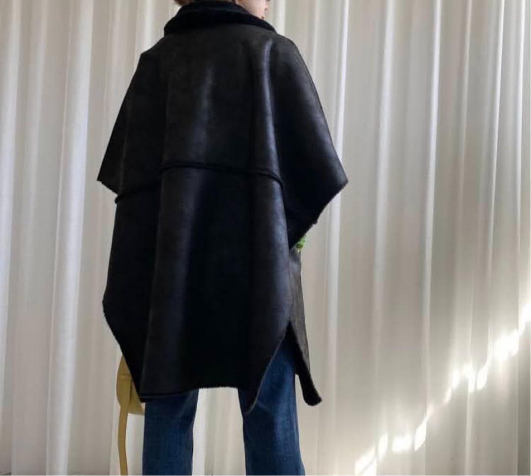 【可愛い】AMERI リバーシブル ボア ポンチョ　コート ムートン 美品 黒