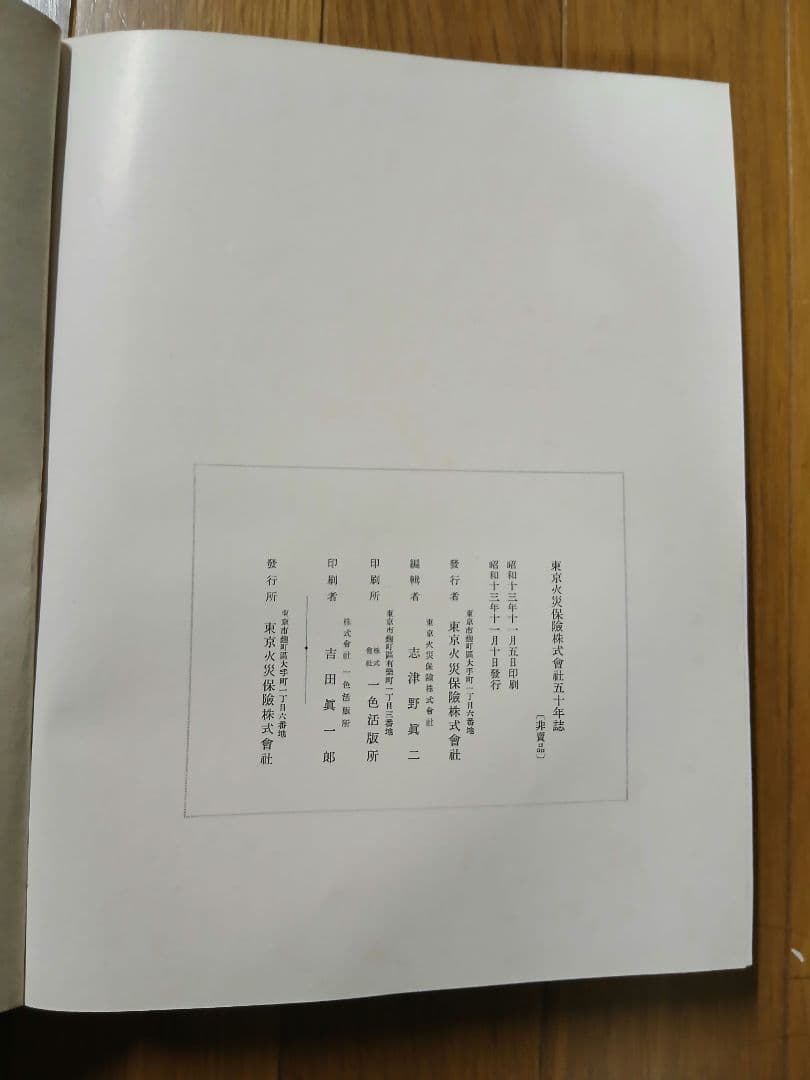 非売品『東京火災保険株式会社五十年誌』昭和13年11月10日発行