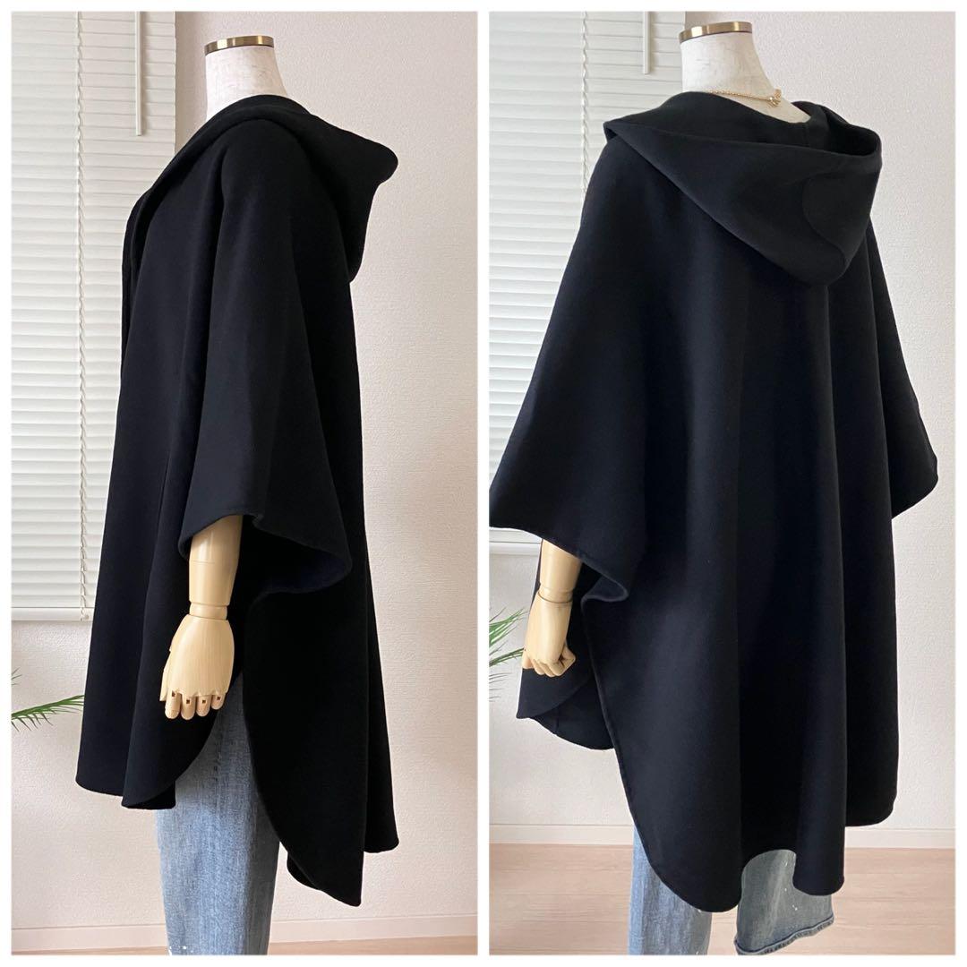 IENA ダブルフェイス デザインマント ポンチョ コート 黒