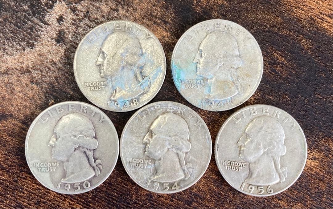 1948年～1956年　ワシントン　25セント銀貨　5枚セット