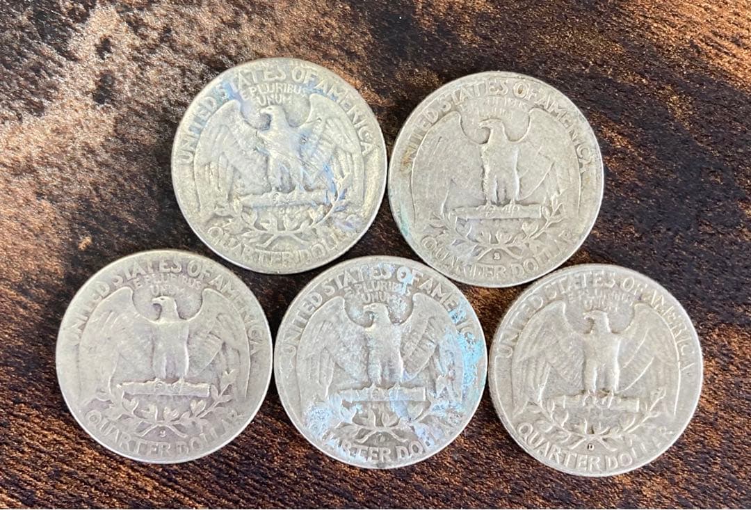 1948年～1956年　ワシントン　25セント銀貨　5枚セット