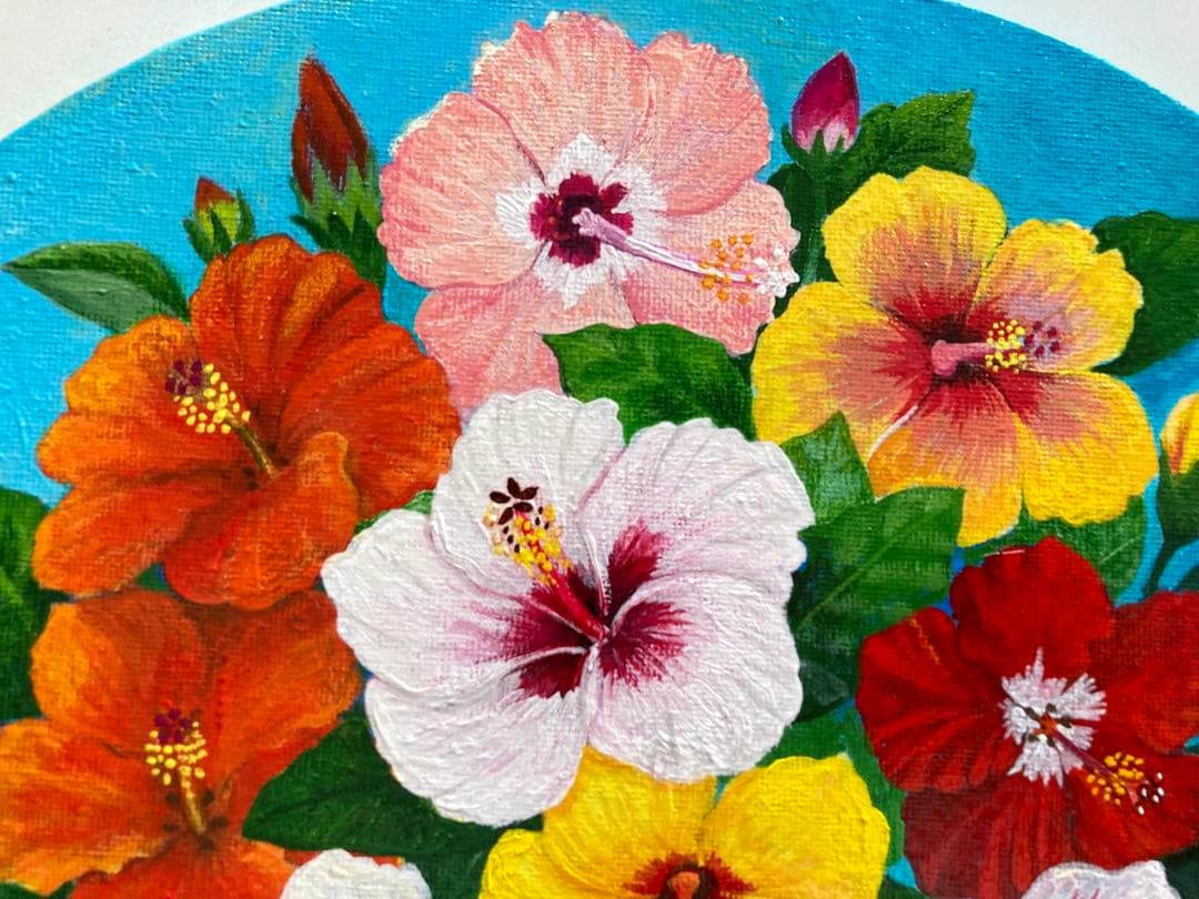 花の絵　アクリル画　原画 「鮮やかなハイビスカス」