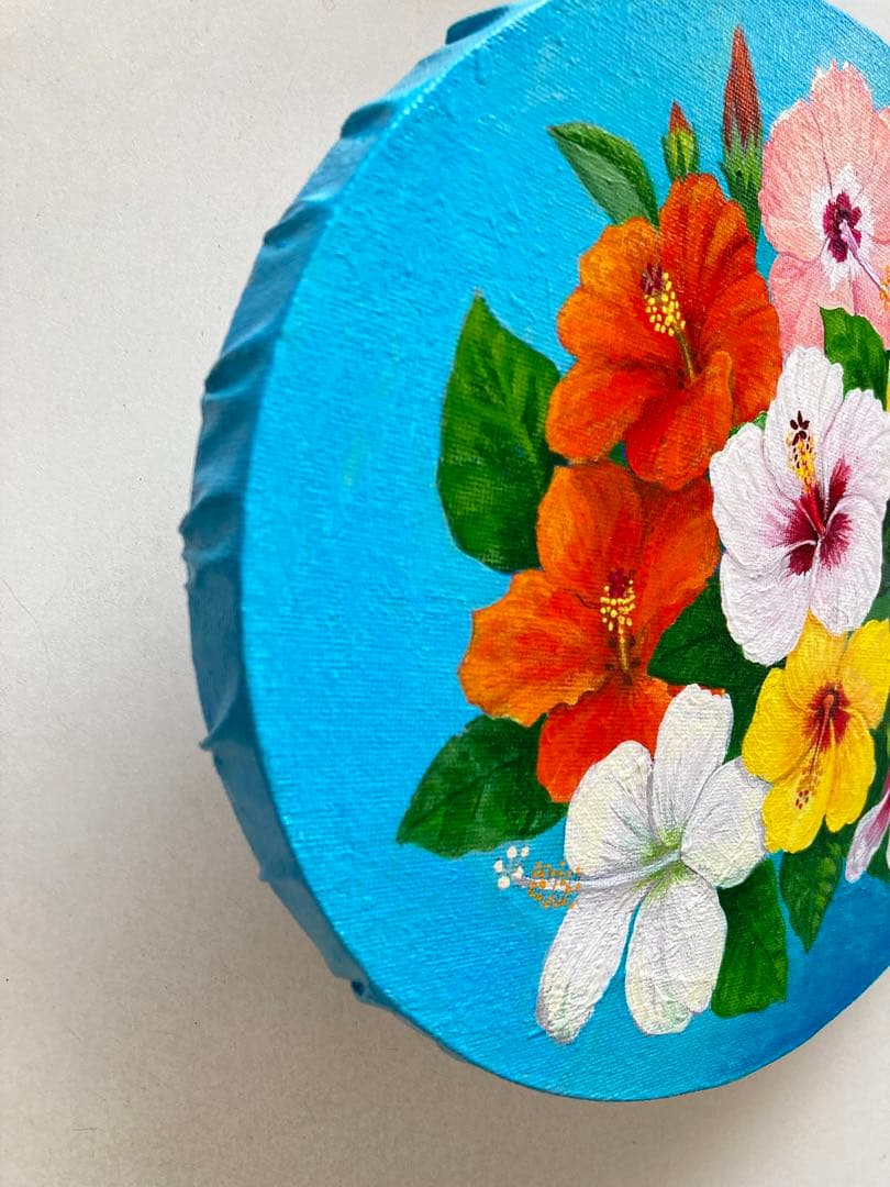 花の絵　アクリル画　原画 「鮮やかなハイビスカス」