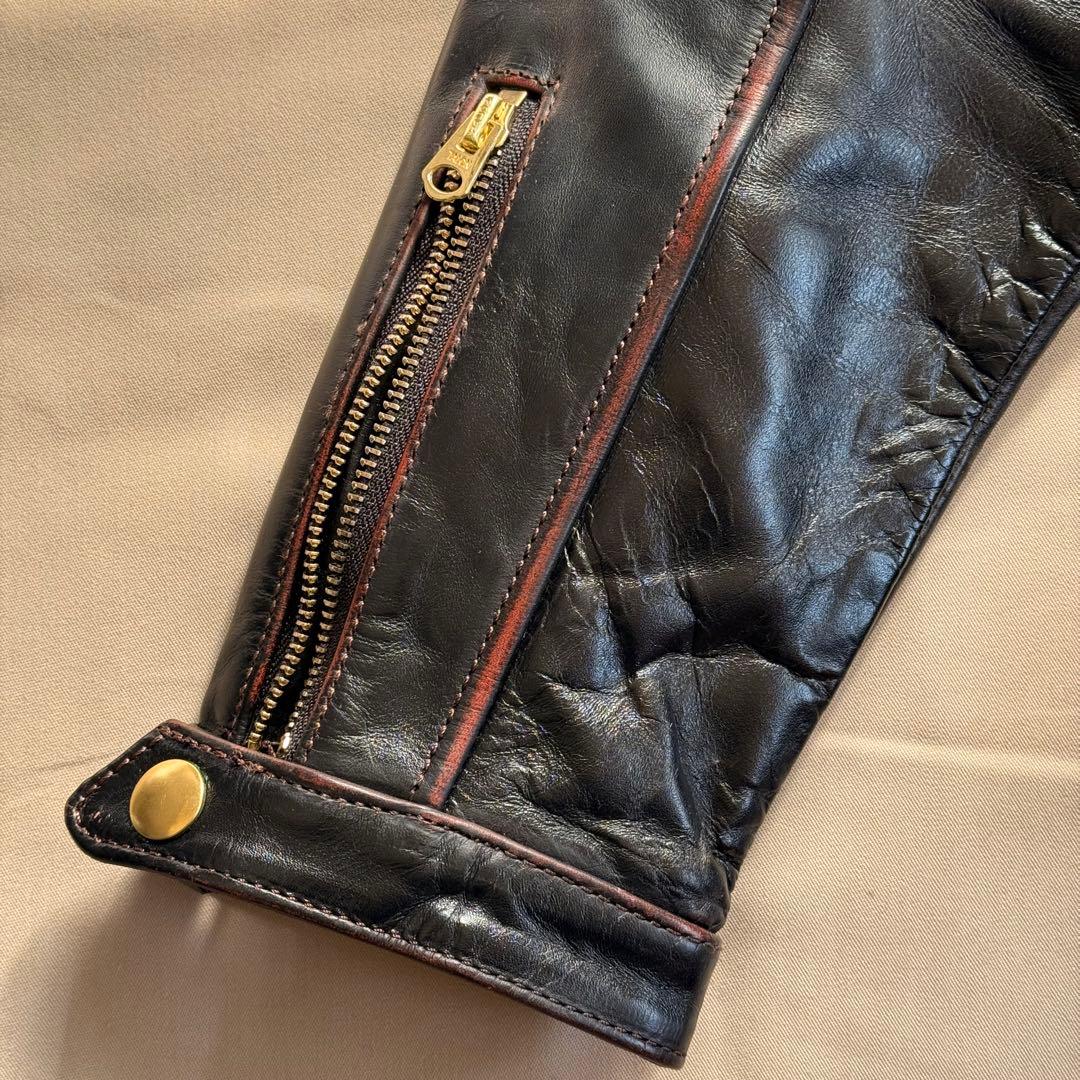 【極美品】 馬革 ホースハイド ライダースジャケット 茶芯 XL