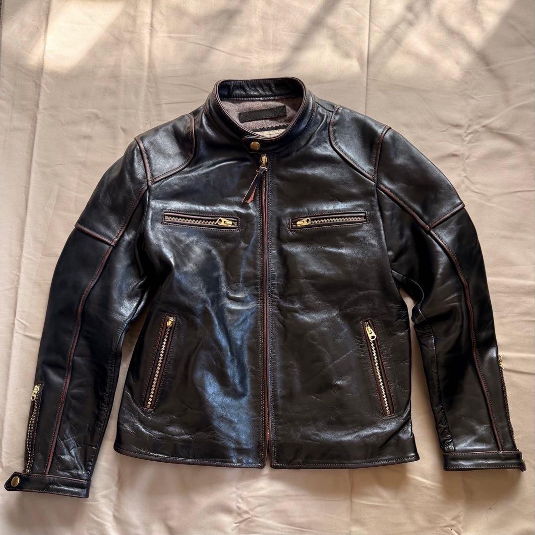 【極美品】 馬革 ホースハイド ライダースジャケット 茶芯 XL