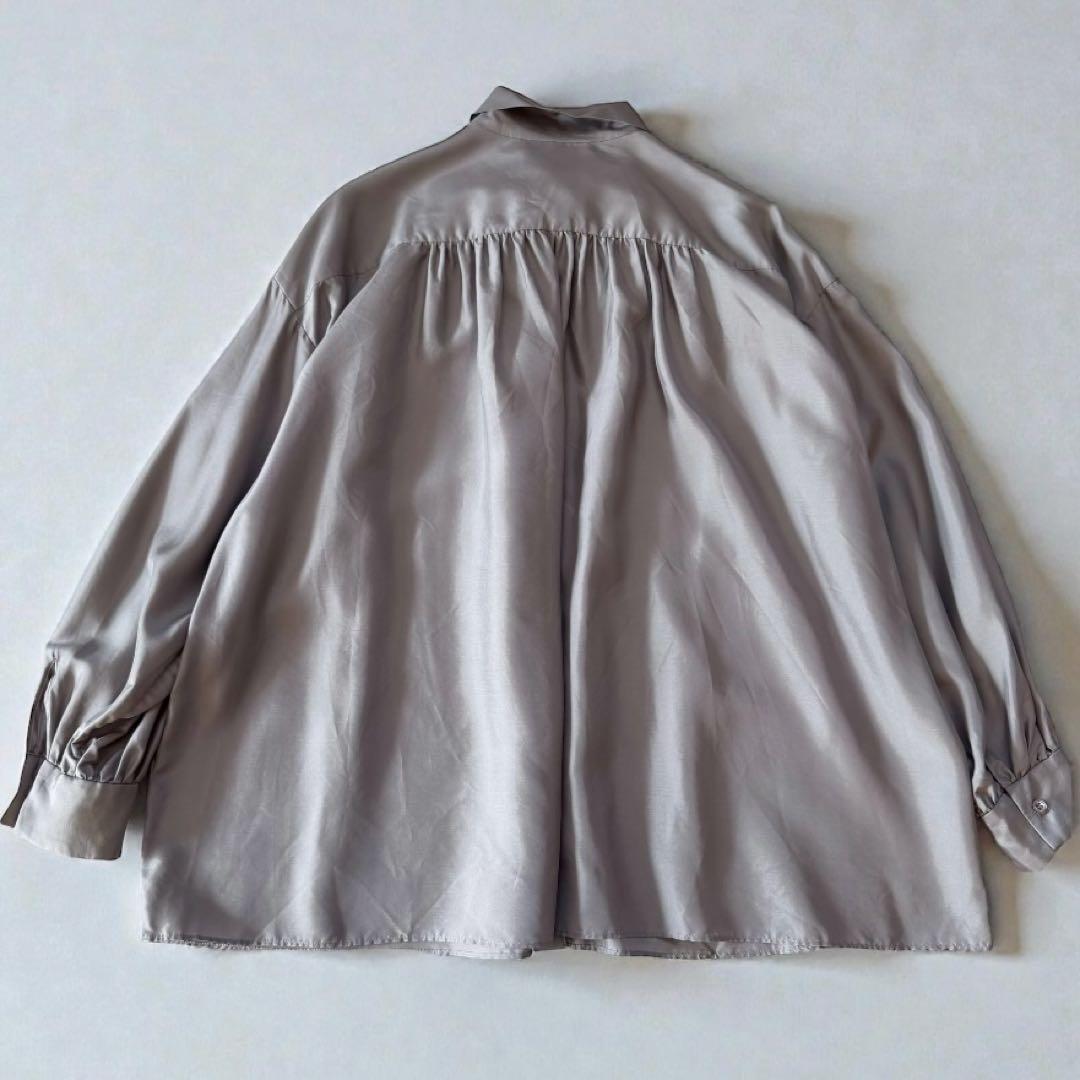 Drawer シルク ボウタイ ブラウス　ギャザー　リボン　グレージュ　38