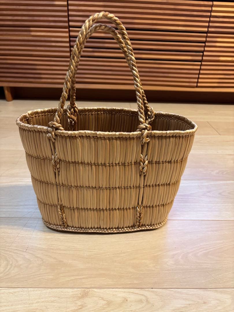 岡山 蒜山がま 細工 手提げ カゴバッグ 伝統民芸品 古道具