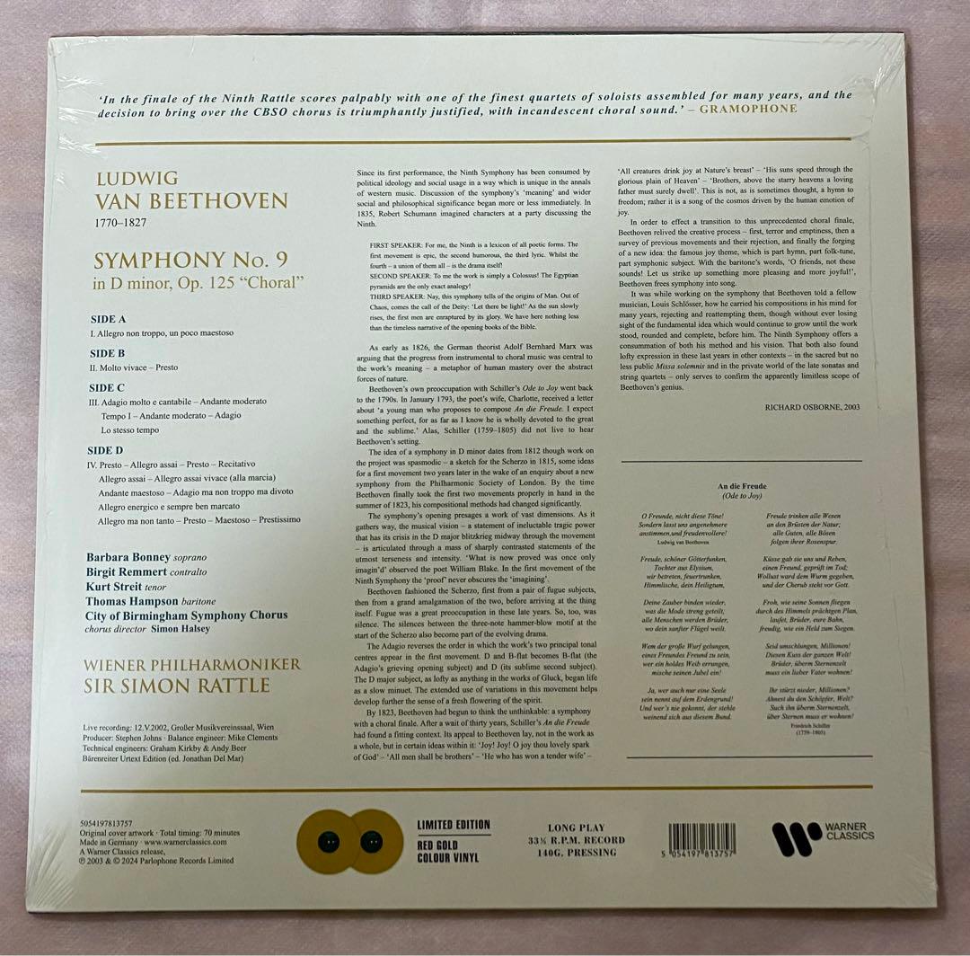 【未開封品】 交響曲第9番サイモン・ラトルウィーン・フィルハーモニー管弦楽団LP