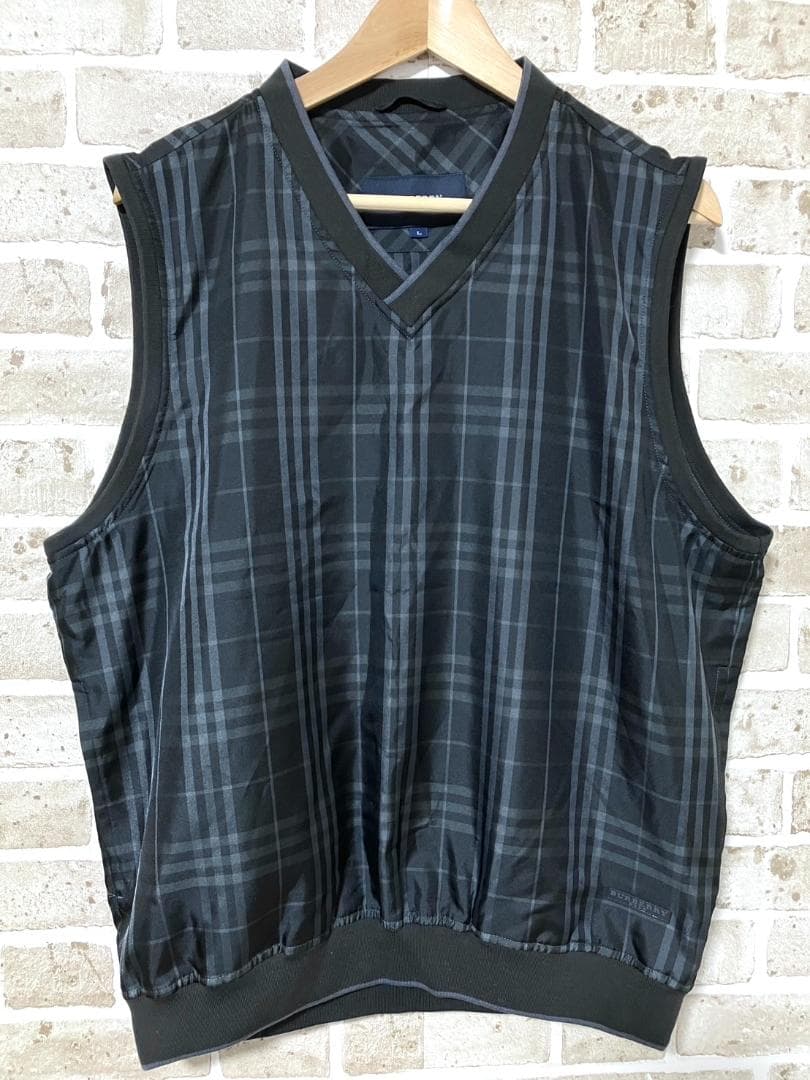 【早い者勝ち‼️】バーバリーゴルフ メンズ ベスト L チェック柄 ブラック系