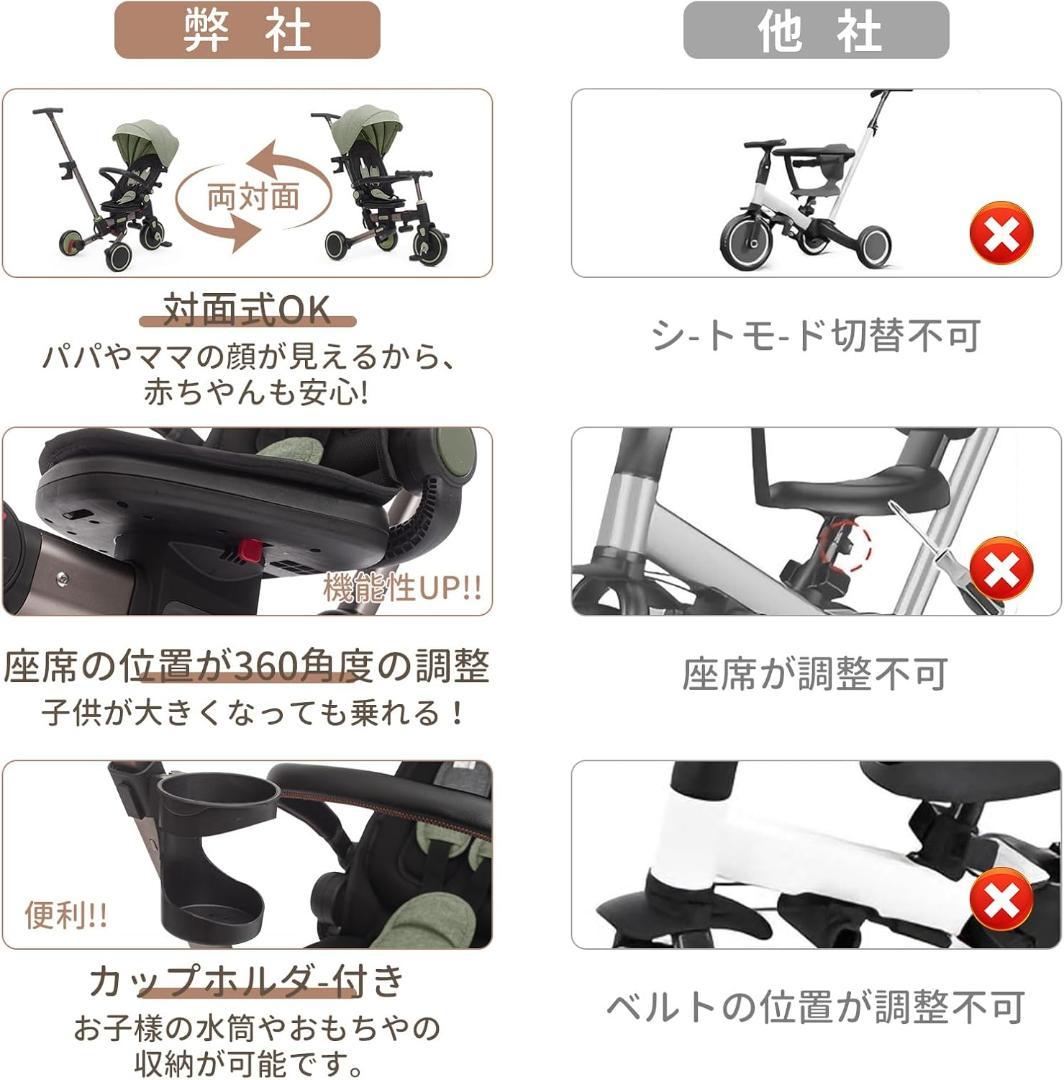子供用 三輪車 7in1 折りたたみ 手押し棒 グリーン 新品