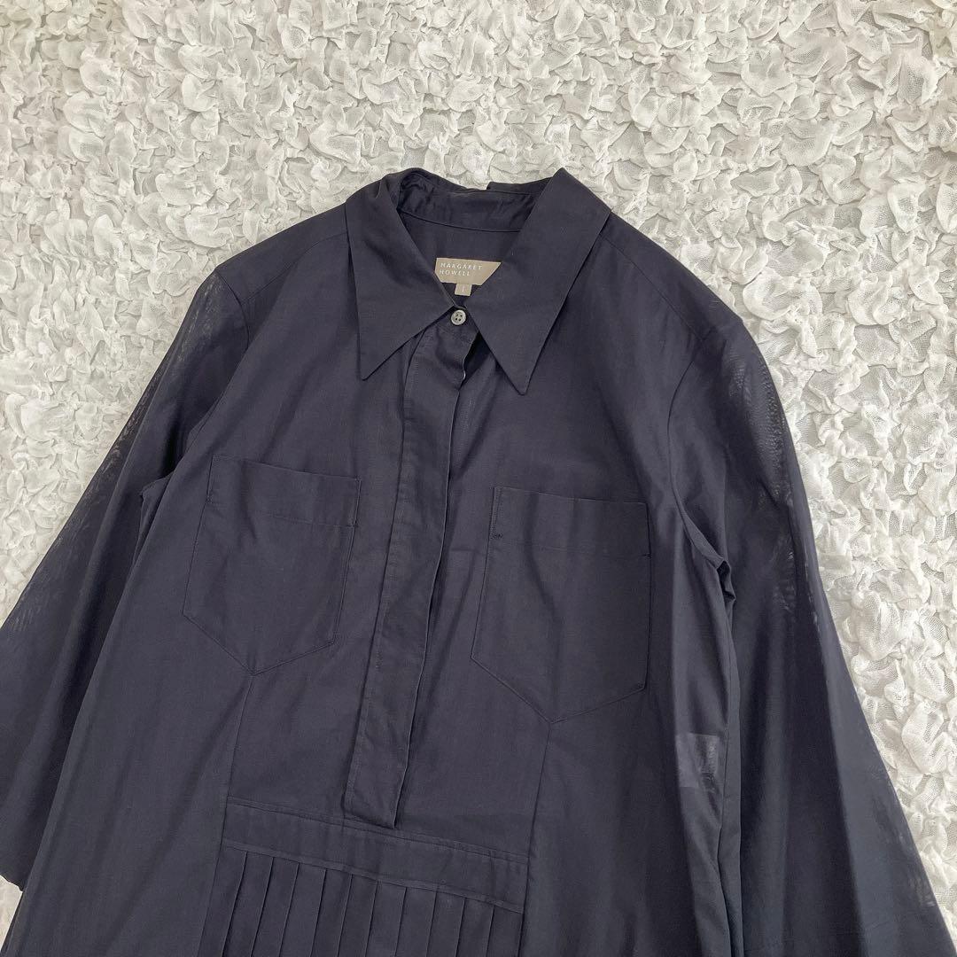 【美品】マーガレットハウエル　シアーシャツワンピース　プリーツ　黒