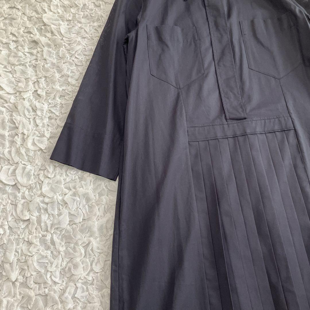 【美品】マーガレットハウエル　シアーシャツワンピース　プリーツ　黒
