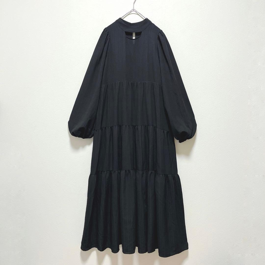 【OLUN オルン】ドレープロングティアードワンピース/美品/きりまる/人気/黒