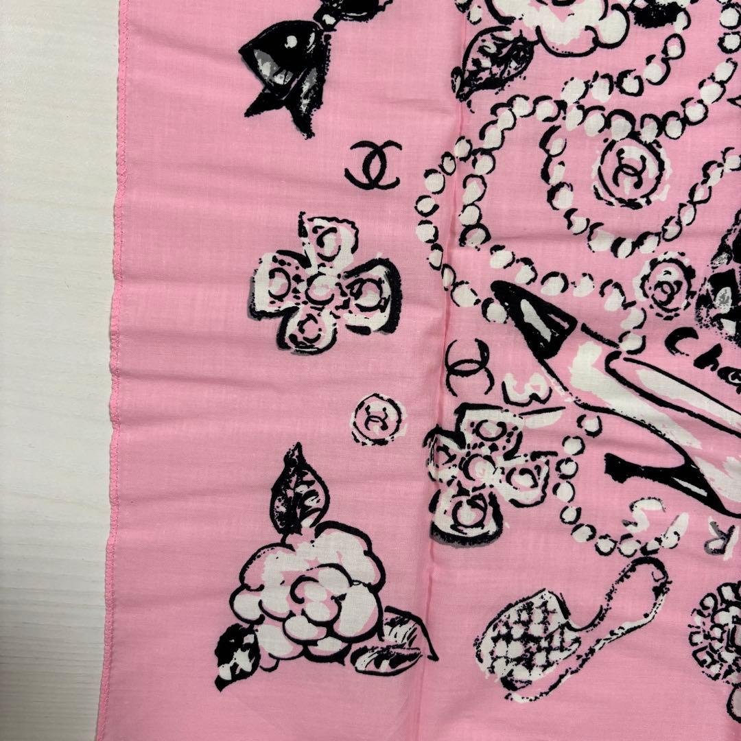 【極美品・箱付き】CHANEL スカーフ ハンカチ 花柄 カメリア ピンク