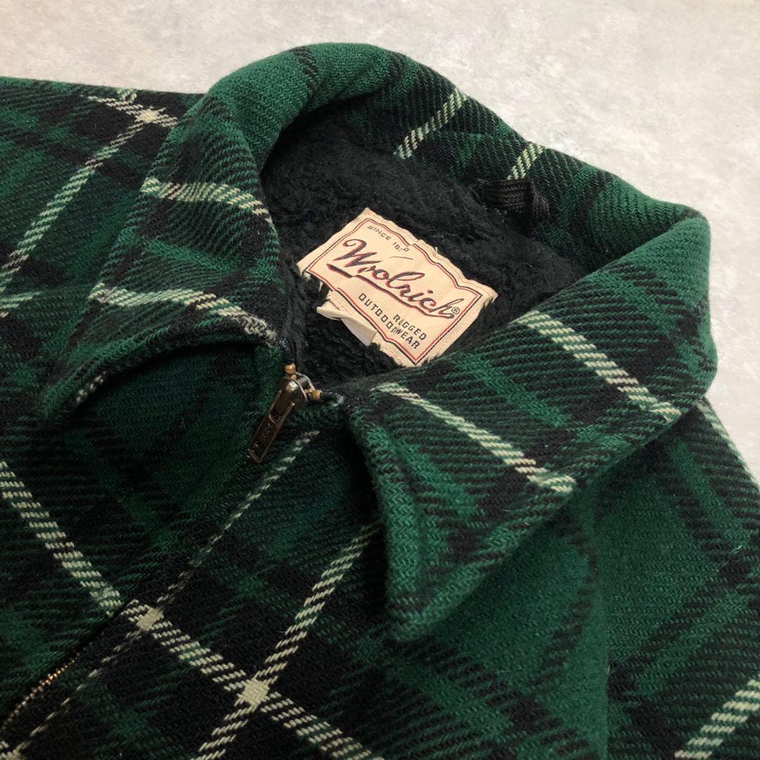 90s USA製Woolrich裏ボアウールジャケットシャドーチェック緑XL相当