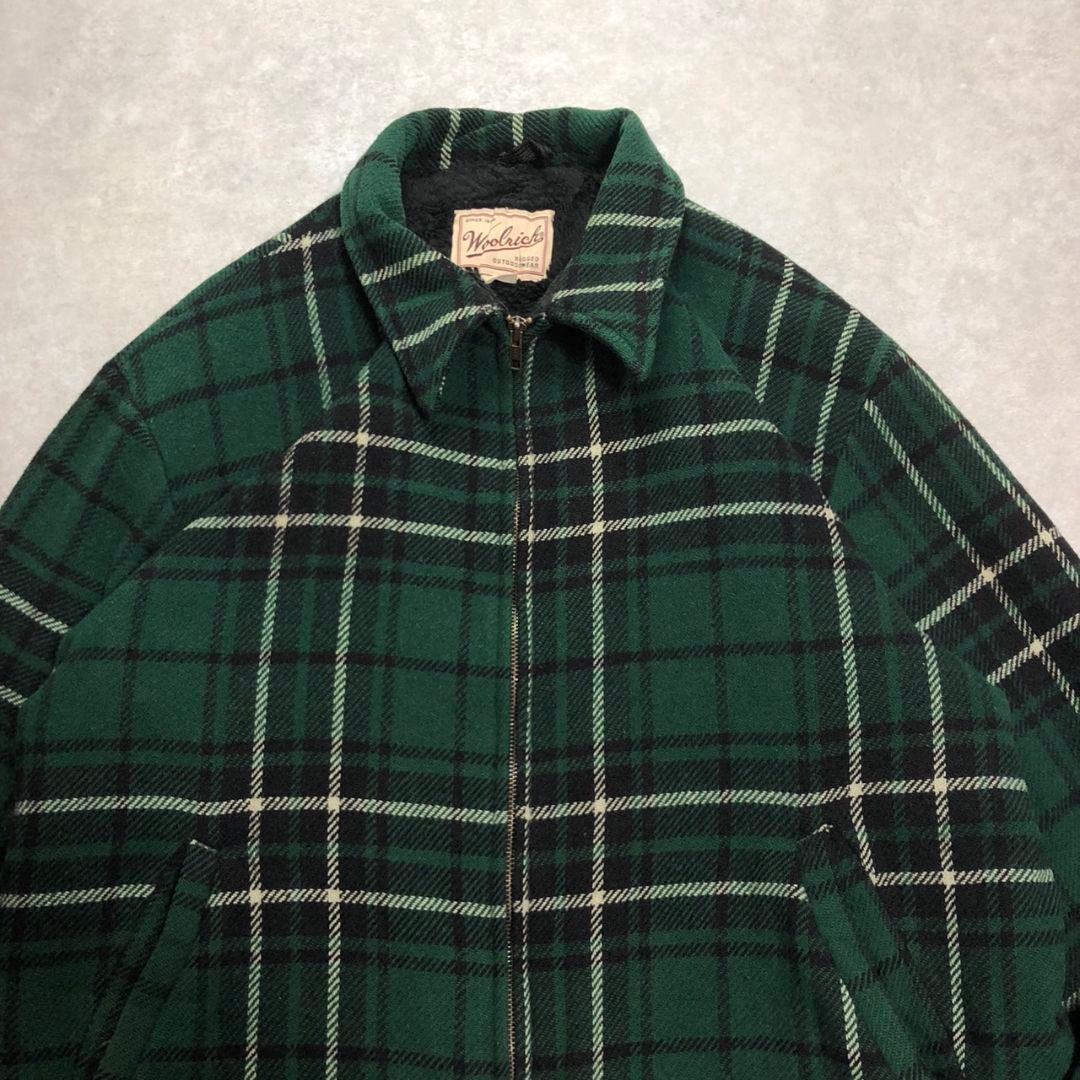 90s USA製Woolrich裏ボアウールジャケットシャドーチェック緑XL相当