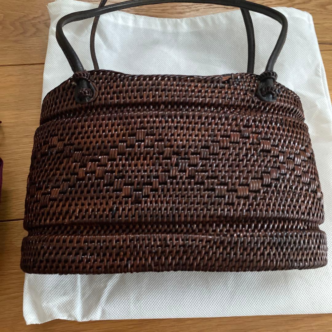 美品　ふりふ　籠　かごバッグ　かご巾着　鞄　刺繍　浴衣　着物　和装　大根　蕪