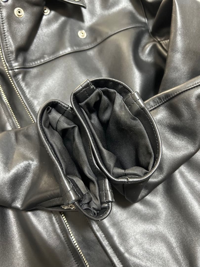 666 本革 ダブルライダースジャケット 40 ブラック サイクロンタイプ