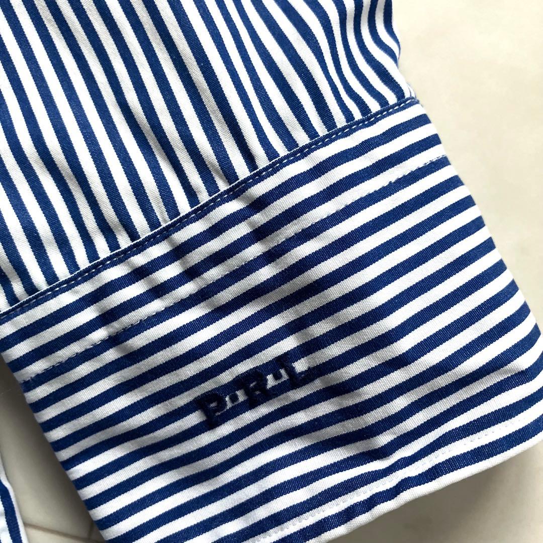 ポロラルフローレン 長袖 シャツワンピース ブルー系 コットン ストライプ 刺繍