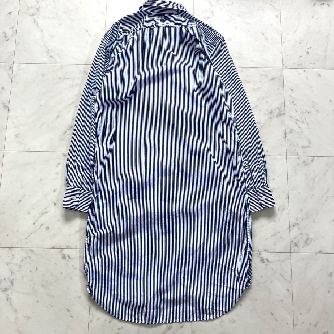 ポロラルフローレン 長袖 シャツワンピース ブルー系 コットン ストライプ 刺繍