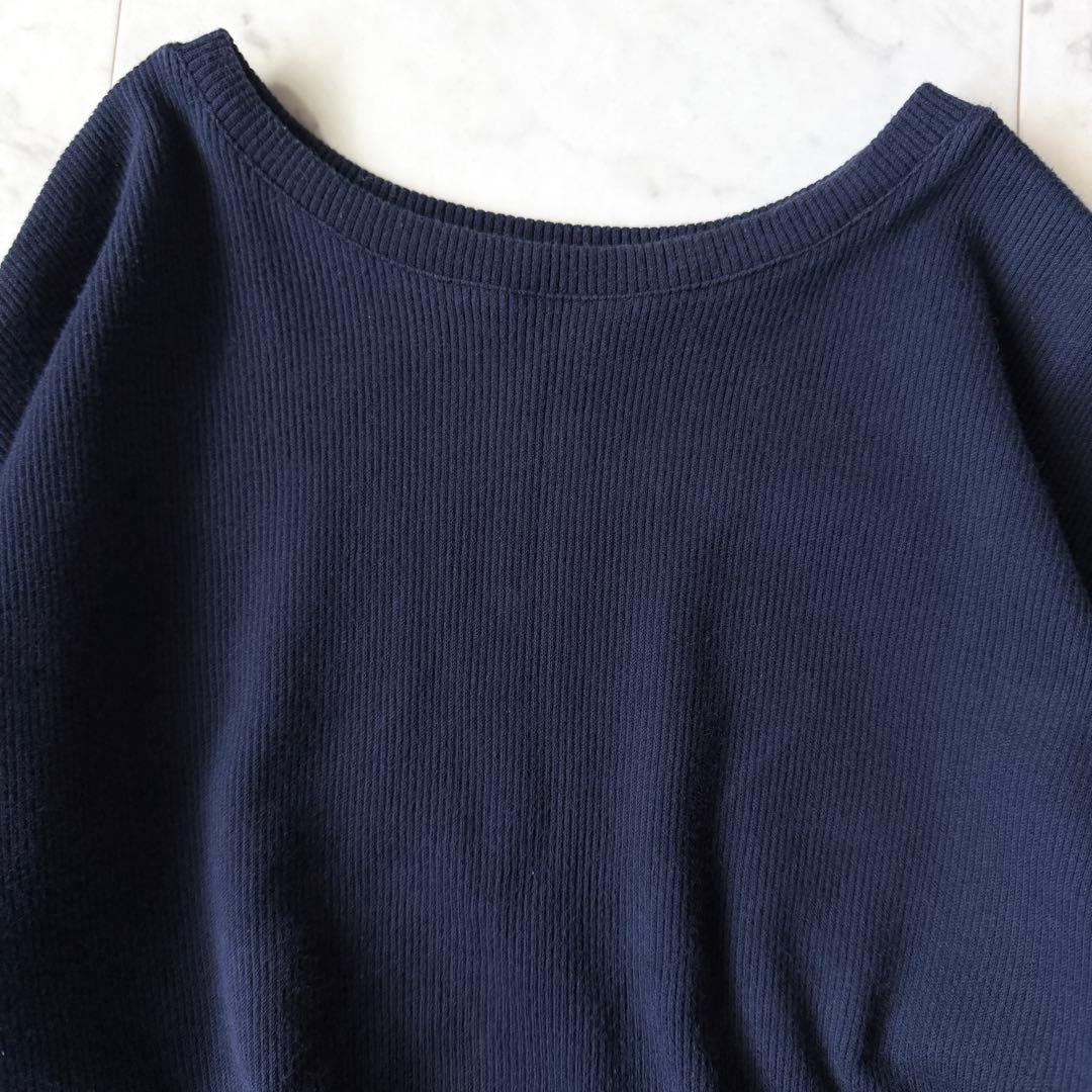 美品 レリアン 大きいサイズ17＋ ドッキングカットソー×ストライプシャツ 紺