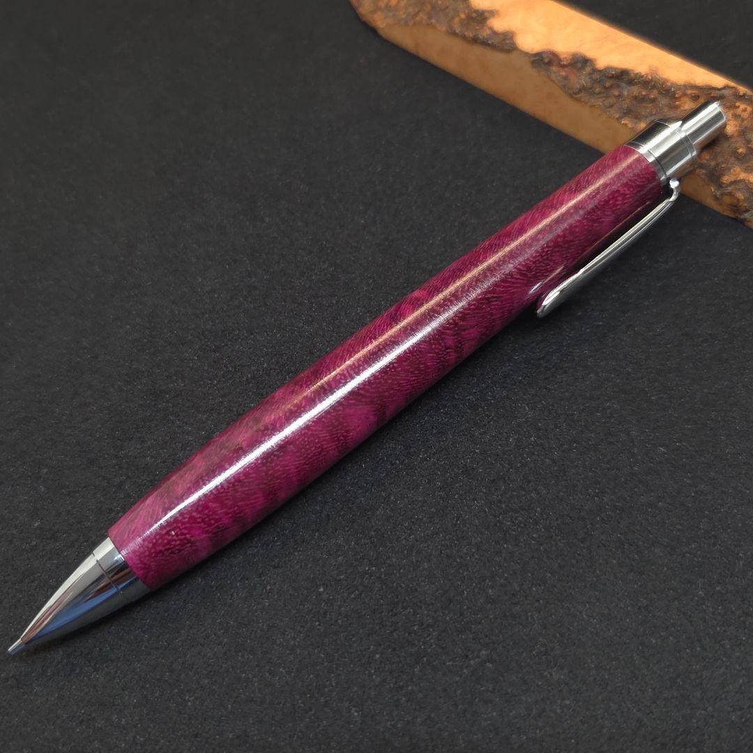 No.35ハンドメイド木軸シャーペンパープルハート縮み杢