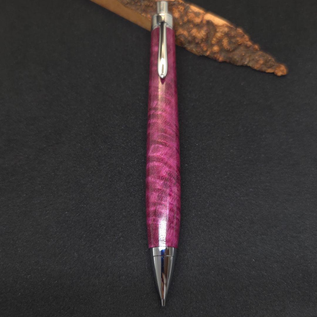 No.35ハンドメイド木軸シャーペンパープルハート縮み杢