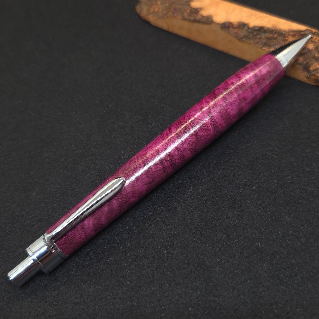 No.35ハンドメイド木軸シャーペンパープルハート縮み杢