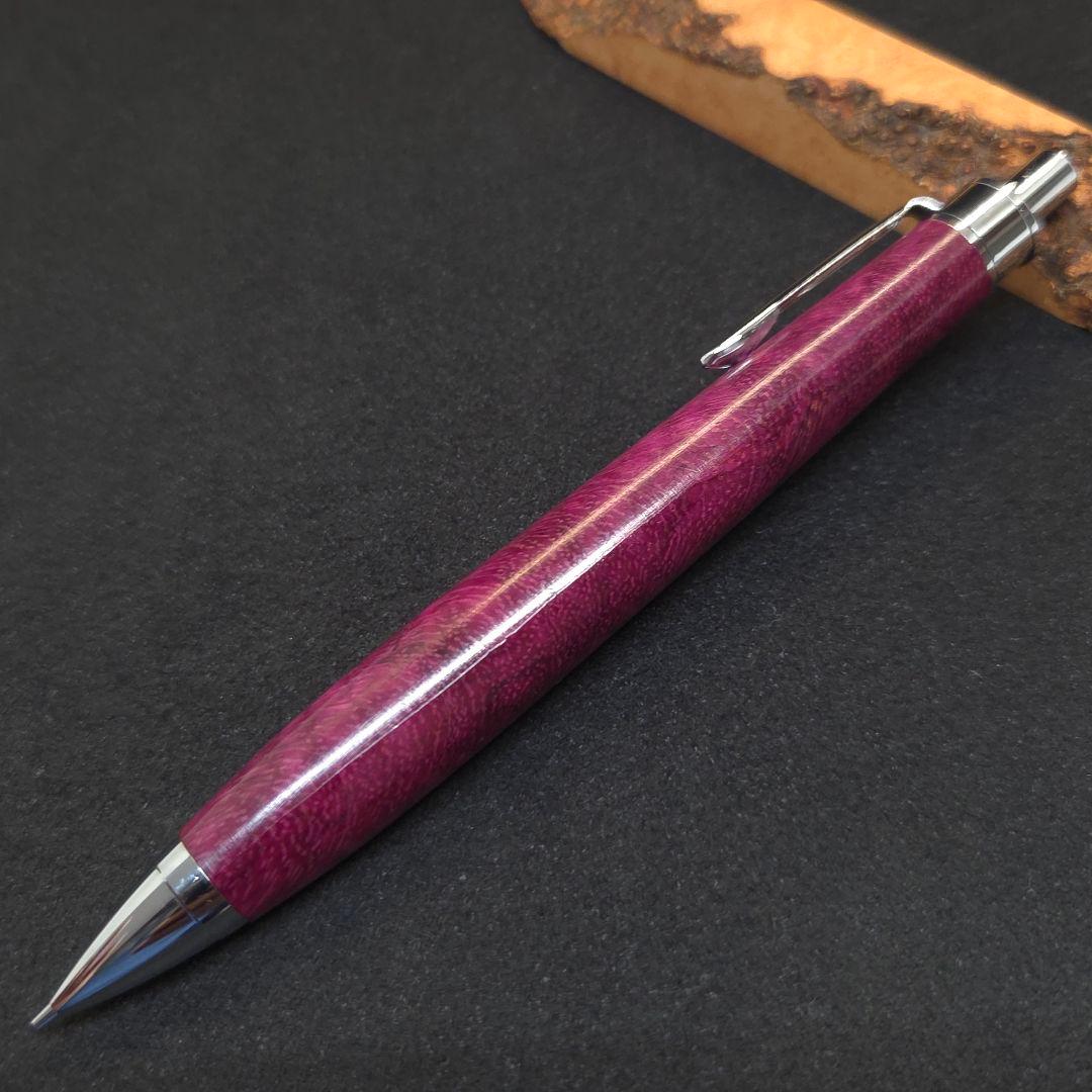 No.35ハンドメイド木軸シャーペンパープルハート縮み杢