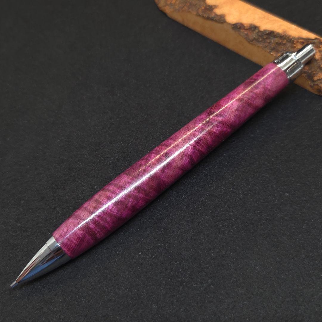 No.35ハンドメイド木軸シャーペンパープルハート縮み杢