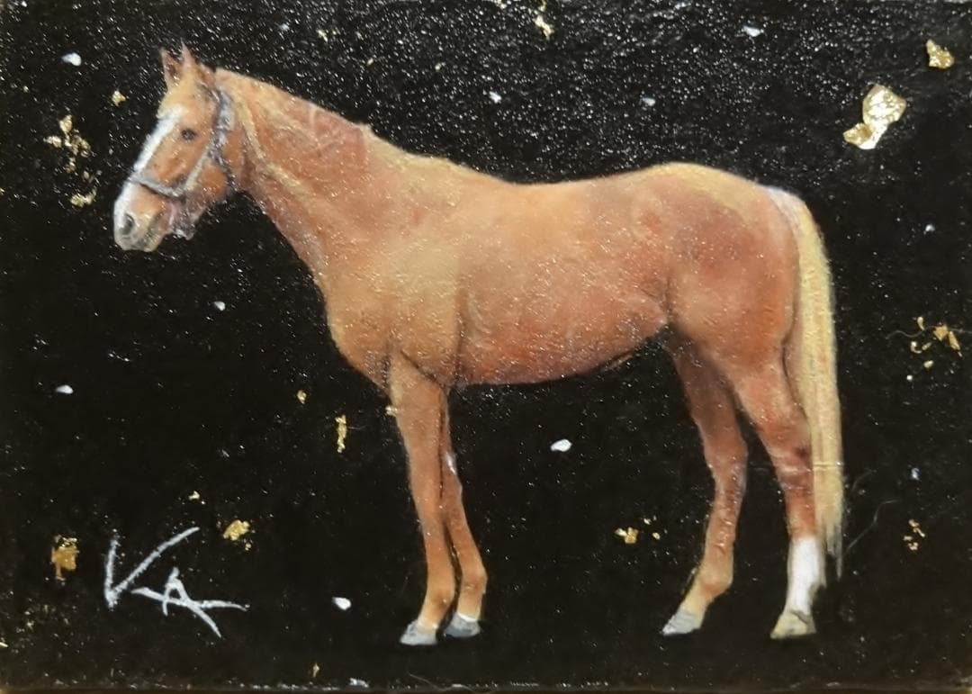 上鈴木正一油彩画 19.2cmx19.2cm『オルフェーヴル4態』オススメ作品!