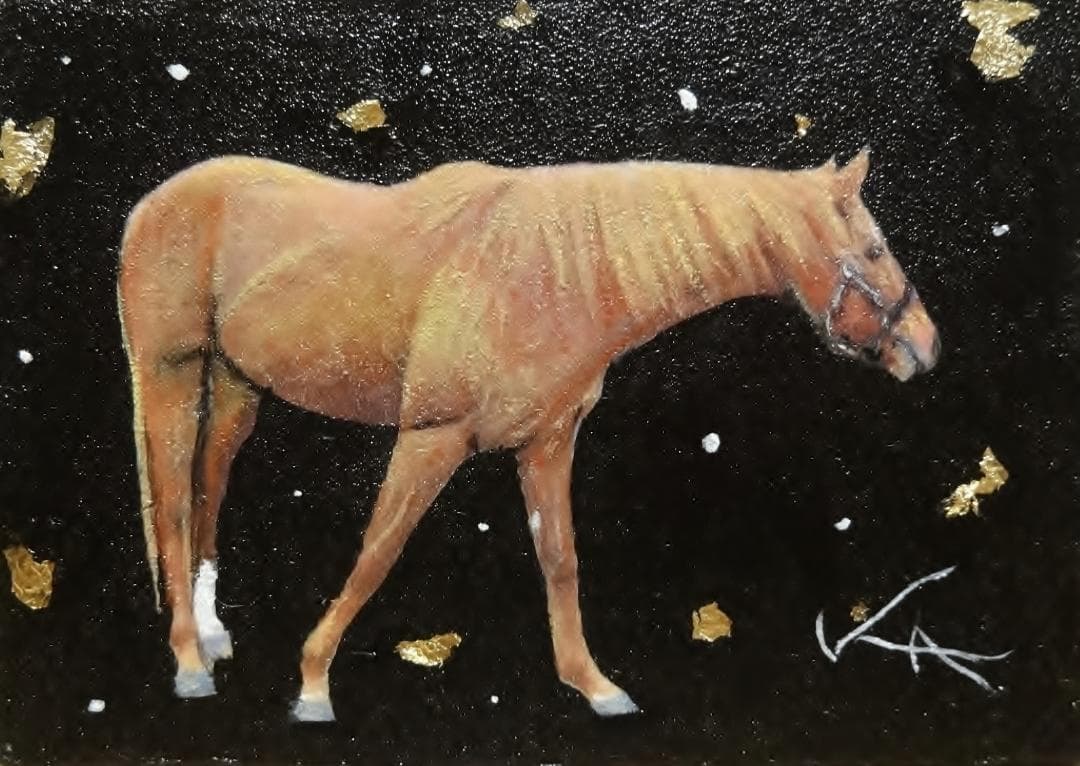 上鈴木正一油彩画 19.2cmx19.2cm『オルフェーヴル4態』オススメ作品!