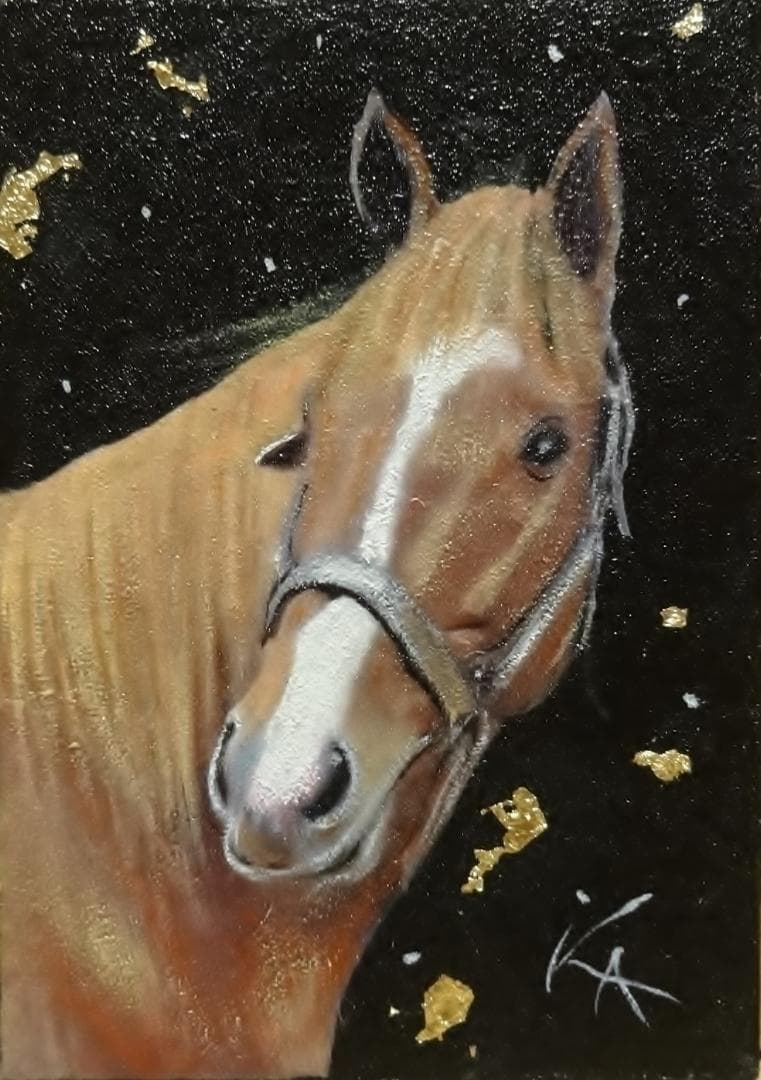 上鈴木正一油彩画 19.2cmx19.2cm『オルフェーヴル4態』オススメ作品!