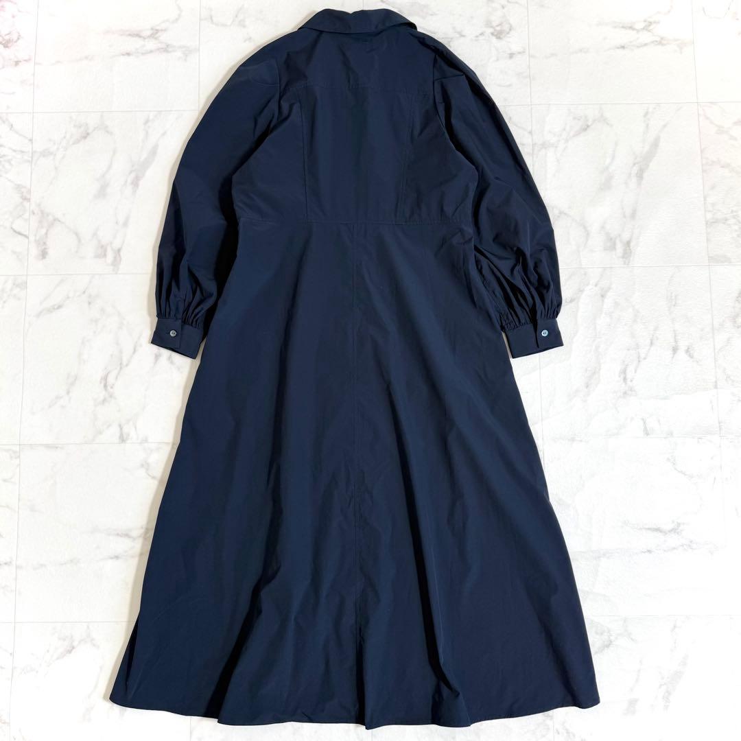 【新品】シップスエニィ フラットカラーVネックパフスリーブワンピース ネイビー