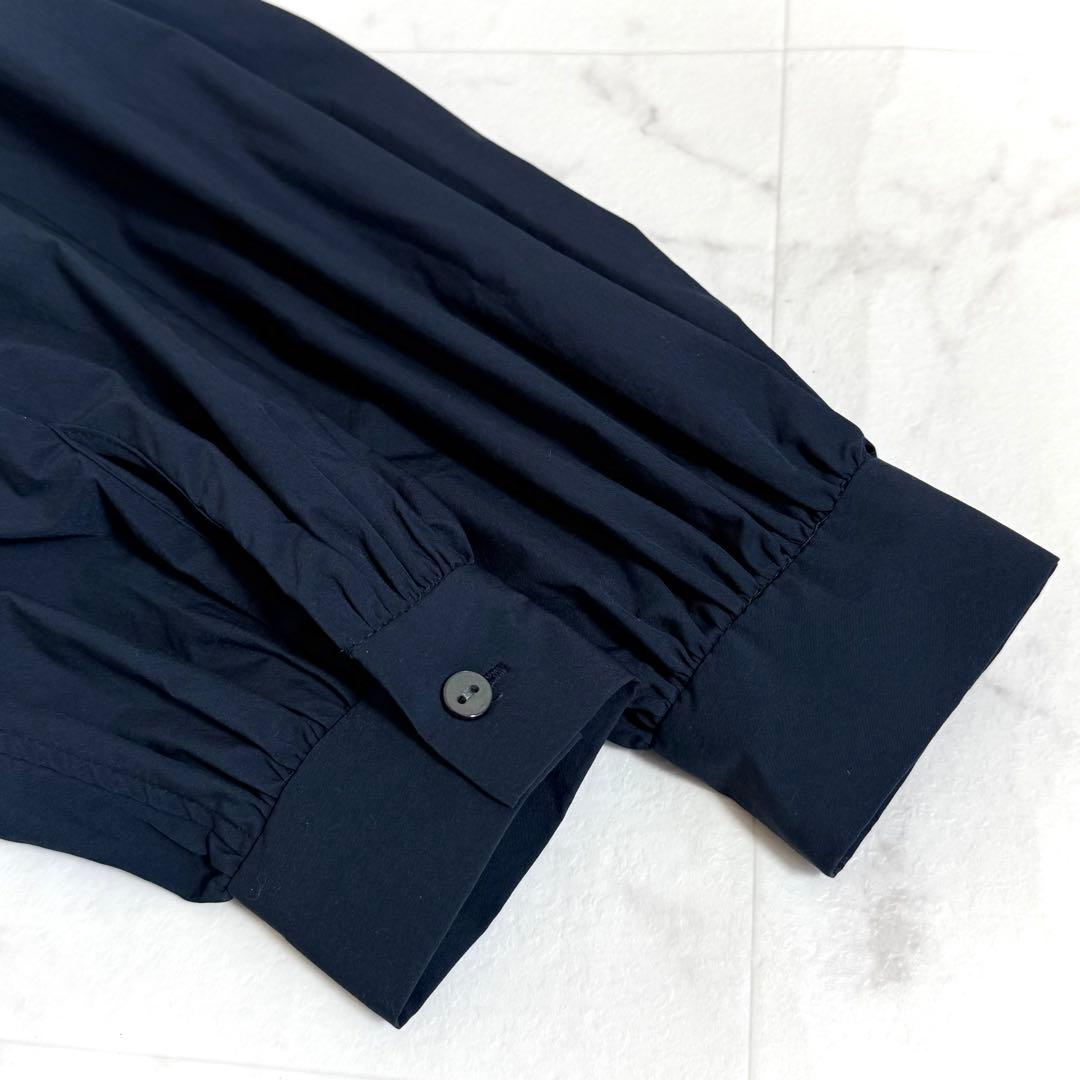 【新品】シップスエニィ フラットカラーVネックパフスリーブワンピース ネイビー