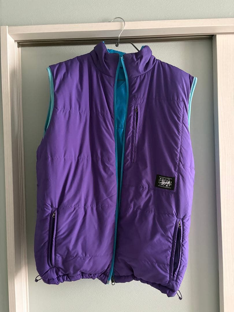 stussy リバーシブル ダウンベスト 水色 紫