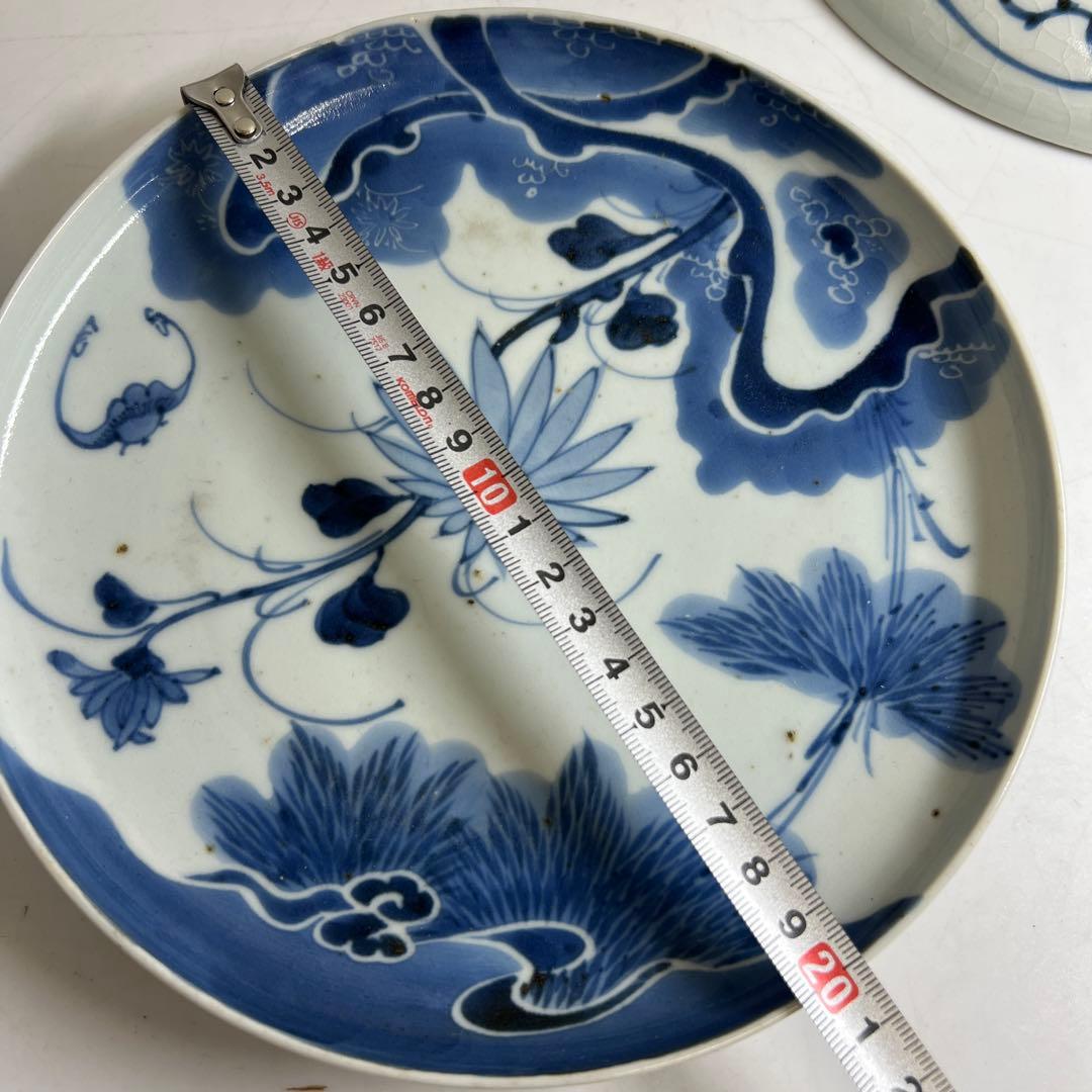 古伊万里　染付中皿6枚　木箱付　直径約20㎝　東Y8-0220②