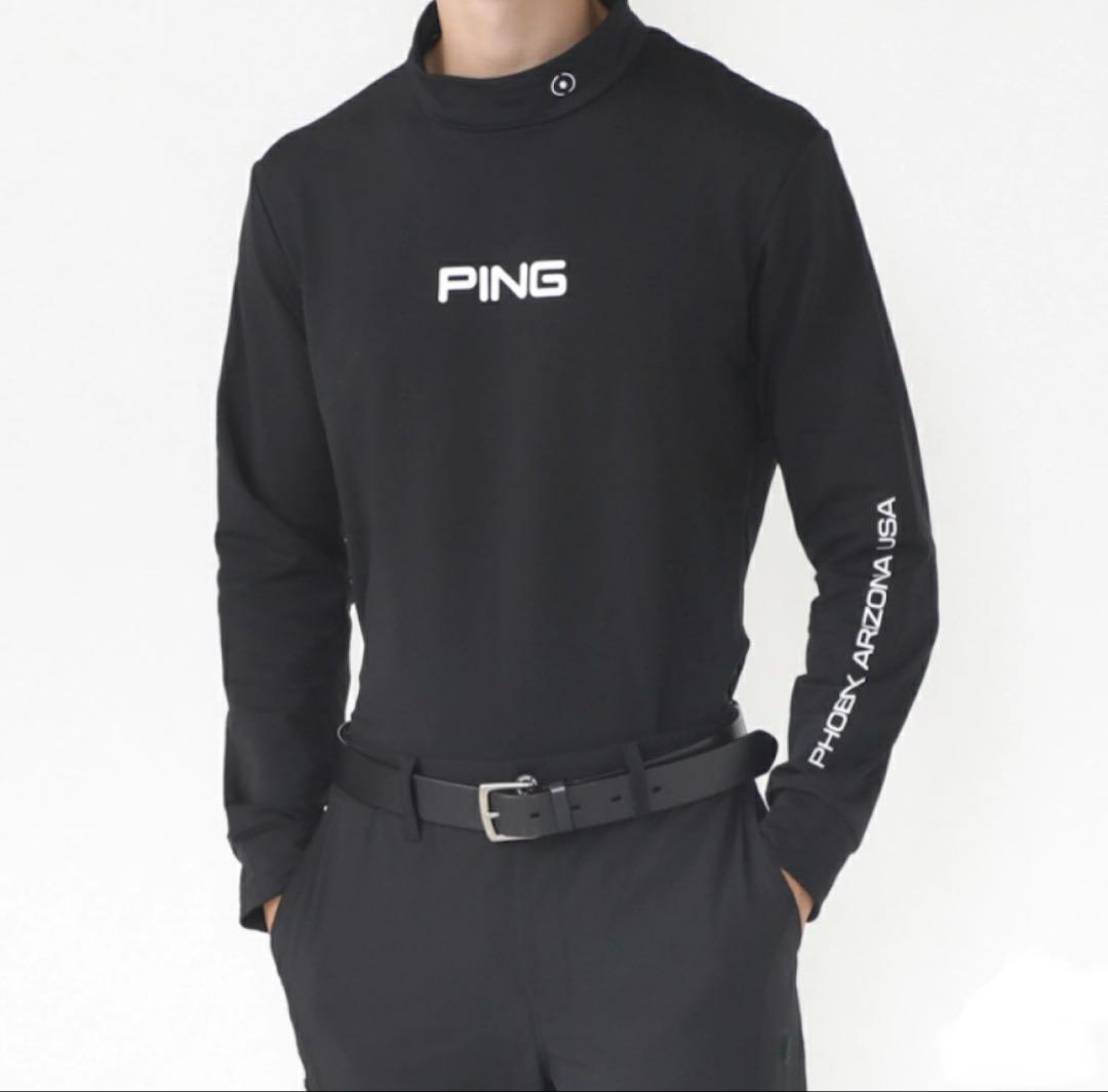 美品★PING★2023 長袖モックネックシャツ　メンズ　LL 黒