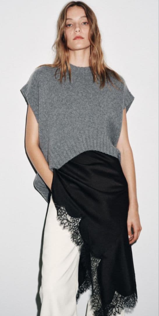 今期 完売 ZARA ウール混オーバーサイズセーターベスト S