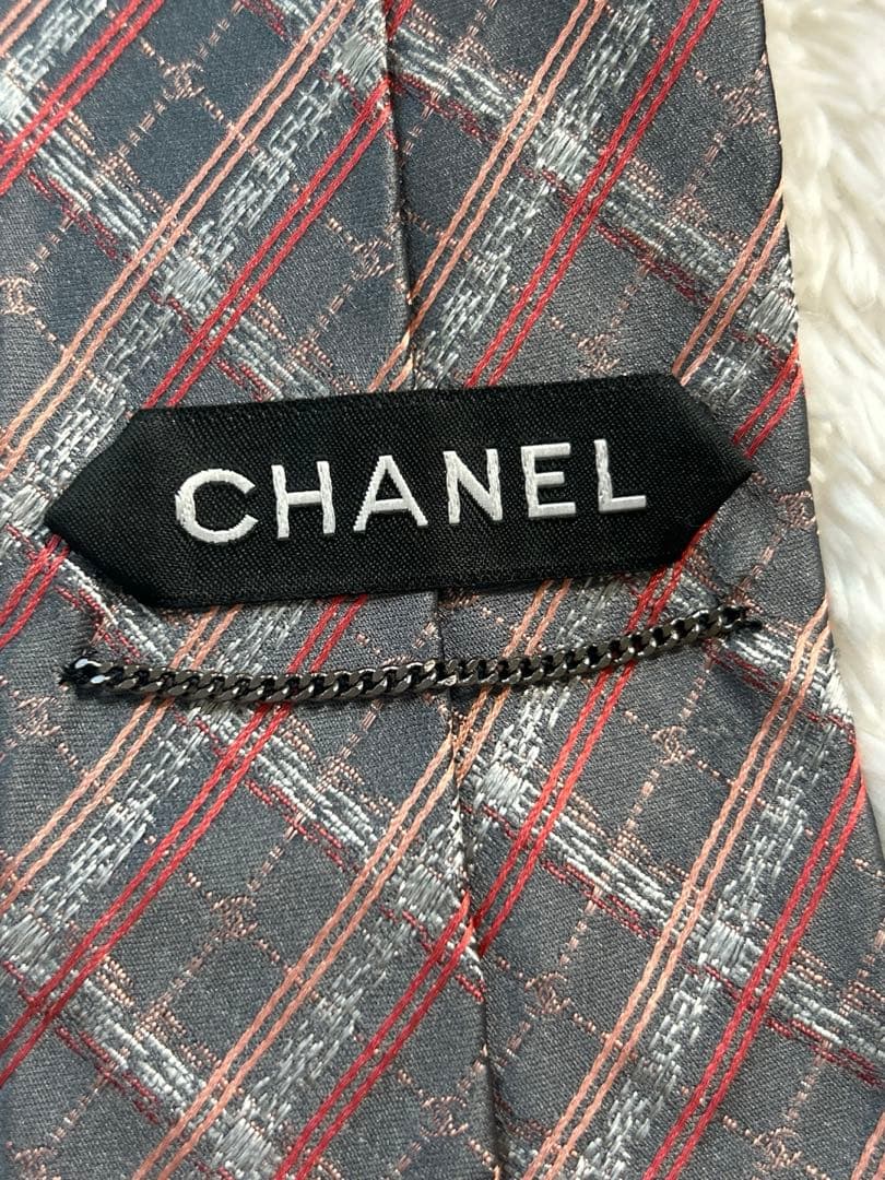 ま〜　　　　美品 高級ネクタイ　CHANEL チェック柄　ココマーク